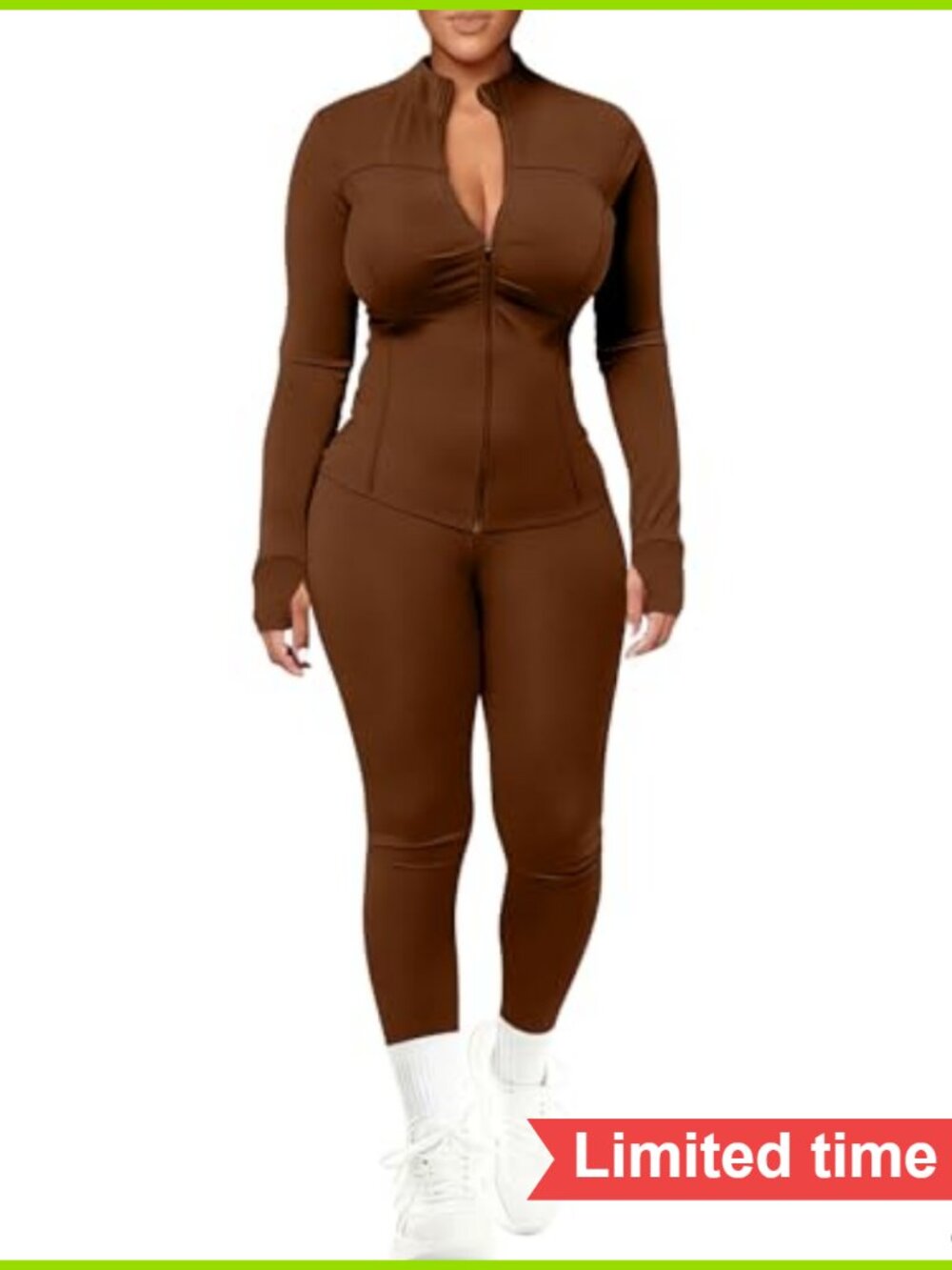 Women's 2 Piece Workout Set Bodycon Long Sleeve Zipper Jacket High Waisted